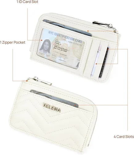 Miniatura 2 de Telena Cartera delgada para mujer, con bloqueo RFID, tarjetero de cuero con llavero plateado, color beige