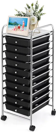 Miniatura 19 de Carrito de almacenamiento con ruedas de 15 cajones, carrito de almacenamiento móvil con ruedas bloqueables para manualidades, herramientas, Negro