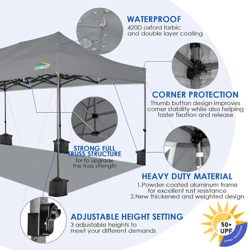 Miniatura 218 de COBIZI Tienda de campaña desplegable de 6.6 x 6.6 pies, toldo resistente, fácil de instalar, impermeable, para exteriores, fiestas, playa, jardín