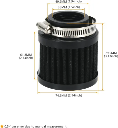 Miniatura 6 de Filtro de aire universal de cuello negro de 38 mm para automóvil, sistema de entrada de aire de alto flujo, entrada de aire limpia y fría, sistema