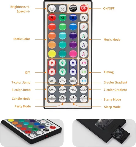 Miniatura 6 de PAUTIX Tira de luz LED RGB controlador inteligente inalámbrico, control remoto de 44 teclas y control de aplicación, sincronización de música