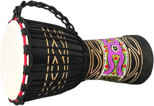 Miniatura 3 de BORIYAM - Tambor Djembe profesionalmente tallado a mano, cabeza de tambor de piel de cabra, pandereta estilo africano occidental, bongo, percusión