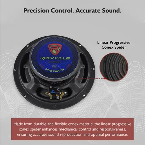 Miniatura 5 de Rockville RXM88 8 "250w 8 Ohm Altavoz de coche de controlador de bajos medios hecho con cono de Kevlar