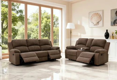 Miniatura 61 de Sofá reclinable manual moderno, sofá reclinable de cuero de 3 plazas, sofá reclinable de sala de estar, sofá con portavasos y mesa abatible