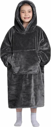 Miniatura 29 de Waitu - Sudadera tipo manta, para regalar a hombre o mujer, muy cálida y acogedora, gigantesca, con capucha, de gruesa franela, con mangas y un Negro
