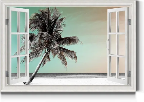 Miniatura 36 de Renditions Gallery Lienzo decorativo para pared, vista de barco viejo atracado en la playa de arena blanca, obra de arte para colgar en la pared