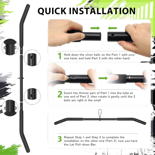 Miniatura 9 de Cable Machine Attachment Set LAT Pulldown Attachments,Cable Machine Accessories for Home Gym Weight Workout Include LAT Pulldown Bar,Double D Bar