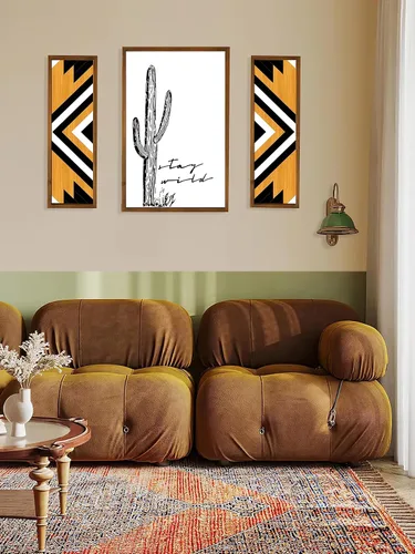 Miniatura 6 de flangairy - Arte de pared de cactus de 23.6 x 15.7 pulgadas, decoración de pared de baño occidental de madera, arte bohemio del suroeste