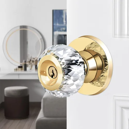 Miniatura 8 de Pomos de puerta de cristal con cerradura y llaves con cerradura de privacidad, lujosos pomos de puerta de cristal clásicos de diamante