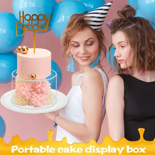 Miniatura 6 de Choowin 2 soportes acrílicos para tartas con tapa, soporte flotante transparente para tartas, soporte redondo para tartas, soporte redondo