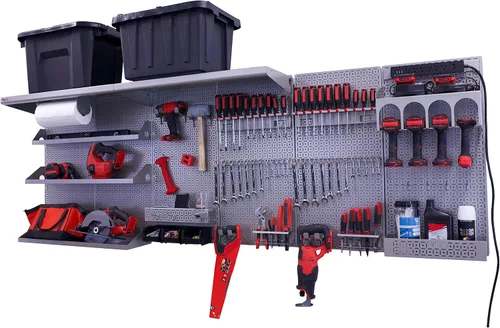 Miniatura 10 de OmniWall Weekend Warrior Ultimate Tool Kit - Sistema de Almacenamiento de Pared de Tablero de Clavos de Metal de 96" x 32" Negro/Naranja