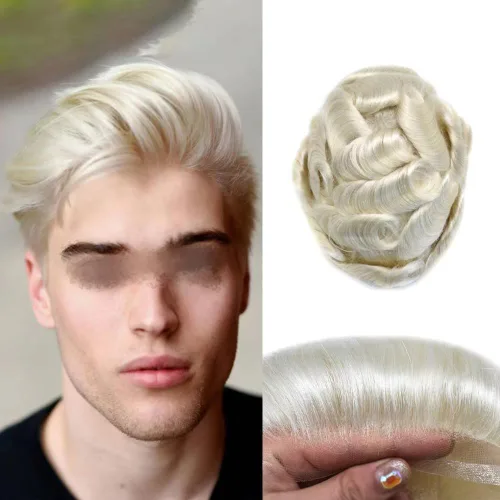 Miniatura 25 de LYRICAL HAIR Sistema de cabello humano con encaje frontal francés para hombres, tupé de piel de polietileno para hombres, línea capilar natural