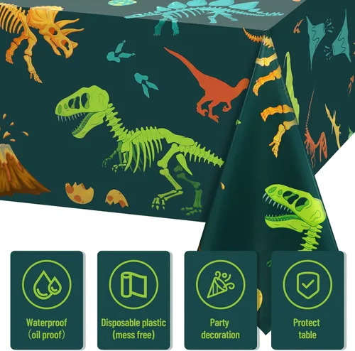 Miniatura 4 de Tudomro 1 mantel de plástico de dinosaurio para fiesta, decoración de mesa de cumpleaños de dinosaurio, funda de mesa desechable para suministros