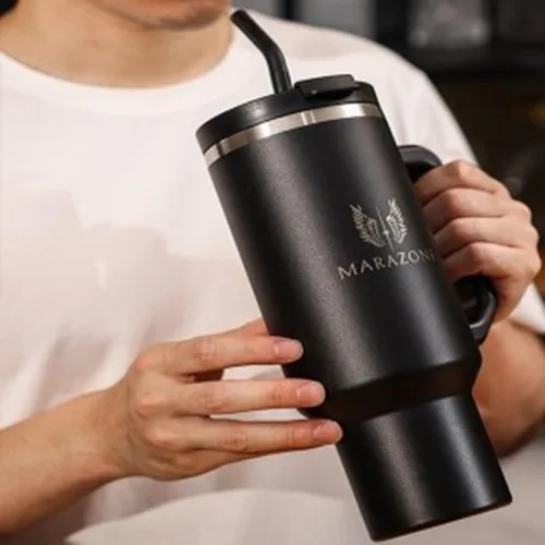 Miniatura 9 de MARAZONE Vaso aislado de 40 onzas con asa y pajilla – Taza de acero inoxidable de doble pared al vacío que cabe en portavasos de automóvil, taza