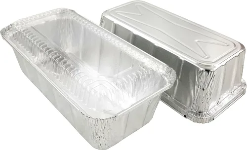 Miniatura 5 de PACTOGO Moldes de papel de aluminio de 2 libras para pan/pan con tapa de cúpula transparente (paquete de 12 juegos)