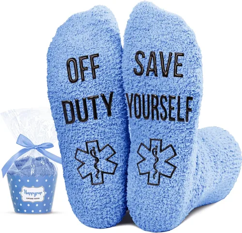 HAPPYPOP Unisex Fuzzy Socks Doctor EMT Lawyer Cop Hockey Socks, Gifts For Police Medical Attorney Hockey Lovers