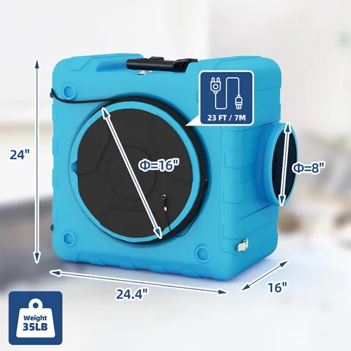 Miniatura 6 de Depurador de aire de 550 CFM con filtración de 3 etapas, depuradores de aire comerciales, máquina de aire negativo para uso industrial doméstico