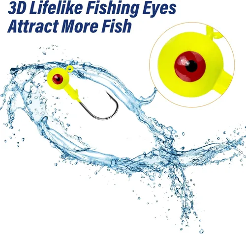 Miniatura 2 de Alwonder Paquete de 10 cabezas redondas de pesca, ganchos de róbala de lubina, ojos 3D, acero de alto carbono, 1/8-1/2 onzas, cabeza de plantilla