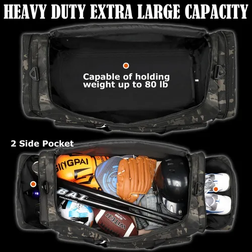 Miniatura 4 de Bolsa de lona extra grande de 130L para hombres, bolsa de lona resistente para viajes, bolsa grande de equipo de gimnasio deportivo para hockey