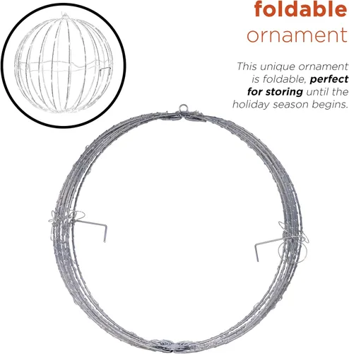 Miniatura 6 de Alpine Corporation Adorno colgante de metal plegable para interiores y exteriores de 16 pulgadas de alto, con luces LED blancas cálidas, decoración