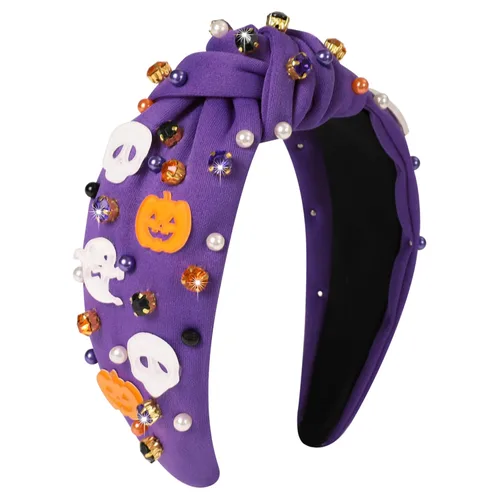 Miniatura 28 de Diademas de fantasma de Halloween para mujer, diadema de araña espeluznante con cuentas de diamantes de imitación de cristal, accesorios