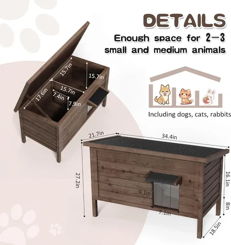 Miniatura 3 de Casa para gatos al aire libre, refugio para gatos totalmente aislado exterior de madera para múltiples gatos, condominios callejeros, granero, gato