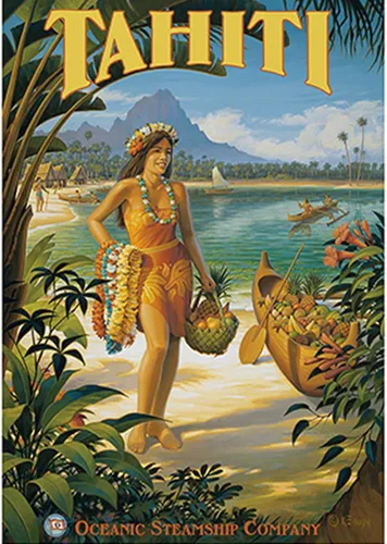 Miniatura 12 de Tahiti - Oceanic Steamship Company - Tahitian Native with Fruit and Flower Leis - Vintage Ocean Liner Travel Poster by Kerne Erickson - Master Art
