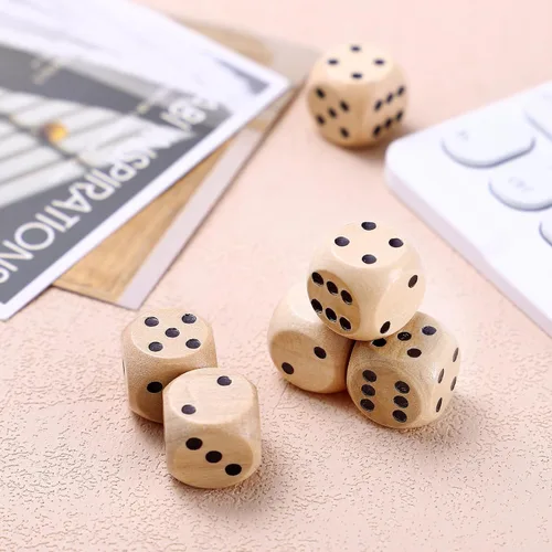 Miniatura 7 de Juego de 10 dados de madera D6 de madera de seis caras, juego estándar de matemáticas, mini dados de mesa para tablero de enseñanza en el aula