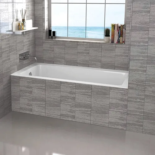 Miniatura 10 de Fine Fixtures - Tina de inmersión blanca con reborde incorporado para azulejos, material acrílico de fibra de vidrio (60 x 30 x 19 pulgadas, derecha)