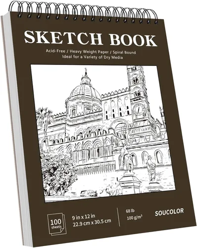 Miniatura 28 de Soucolor Cuaderno de bocetos de 9 x 12 pulgadas, 100 hojas de arte encuadernado en espiral, sin ácidos, libro de dibujo para niños, actividades