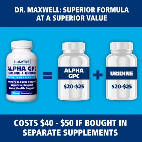 Miniatura 3 de Alpha GPC 600 mg + Uridina, un potenciador de colina. Mejor que Alpha-GPC o Uridina Alone. La mejor colina Alpha GPC: 2 en 1, sin soja, sin