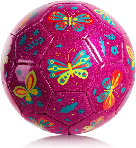 Miniatura 8 de Balón de fútbol para niños, tamaño 3 para niños pequeños de 2 a 5 y 8 años, diseño de dibujos animados con purpurina con bomba desinflada