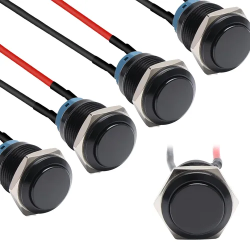 Miniatura 10 de STARELO 5 piezas 12 mm Interruptor de botón de cierre con carcasa negra y pre-cableado, interruptor de botón de presión impermeable IP65, aleación
