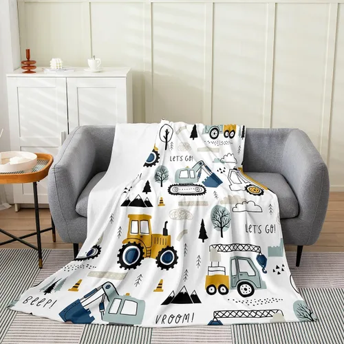Miniatura 2 de Feelyou Coche de dibujos animados para niños, manta de franela de forro polar para construcción, manta mullida para decoración de camiones, cama