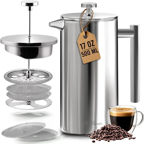 Miniatura 8 de Utopia Kitchen Cafetera de prensa francesa de acero inoxidable de grado 304, 12 onzas, prensa de café aislada de doble pared con sistema