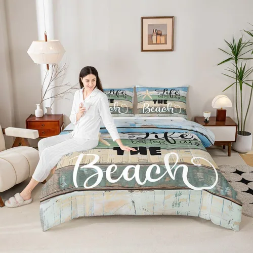Miniatura 47 de Juego de edredón Lake House tamaño Twin, juego de ropa de cama náutica de navegación con ancla de 2 piezas para decoración de habitación de niños