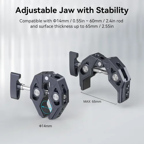 Miniatura 2 de SMALLRIG Abrazadera en forma de cangrejo, soporte para cámara, 1/4"-20, 3/8"-16 agujeros roscados, carga útil de 7.7lbs/3.5kg, compatible
