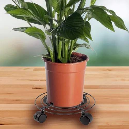 Miniatura 7 de KEILEOHO Paquete de 3 organizadores de metal para plantas de 10.6 pulgadas con ruedas, soportes resistentes para plantas, soporte rodante