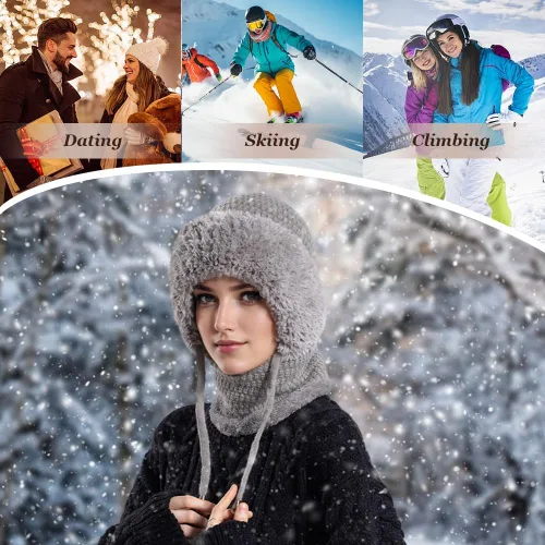 Miniatura 5 de Gorro 3 en 1 con bufanda y máscara, pasamontañas de invierno 2026, sombreros de punto, bufanda con capucha, máscaras de esquí