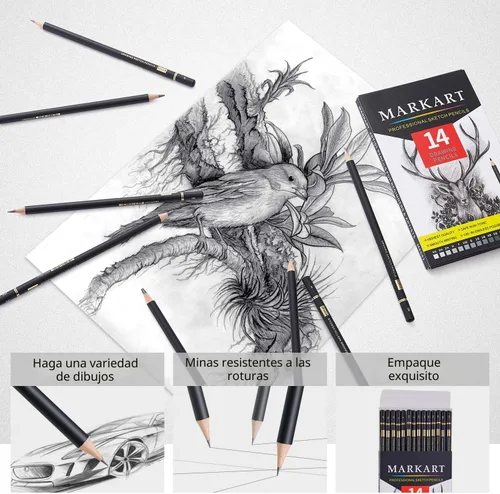 Miniatura 4 de MARKART Juego de lápices de dibujo profesional – 14 lápices de grafito de dibujo artístico (12B - 4H), ideal para dibujar arte, dibujar, sombrear