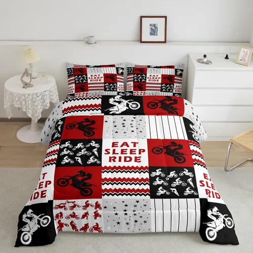 Miniatura 7 de Feelyou Kids Green Dirt Bike Duvet Insert Twin Size, Extreme Sports Comforter Set Boys Girls Motorbike Bedding Set Teens Bedroom Decor Microfiber