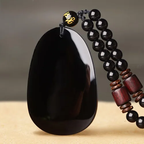 Miniatura 2 de 100% Pure Obsidian Natural Pendant Necklace Zodiac Bodhisattva Amulet Talisman
