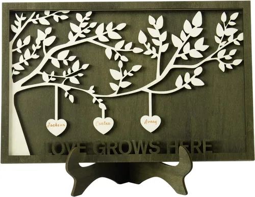 Miniatura 18 de Árbol genealógico con etiqueta de corazón, placas de madera grabadas personalizadas, regalos personalizados para madres, padres, escritorio, nombres