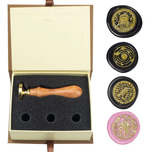 Miniatura 45 de Juego de sellos de cera de animales con 7 cabezas de latón extraíbles y 1 mango de madera, sello de cera retro para gatos, pájaros, mariposa, abeja