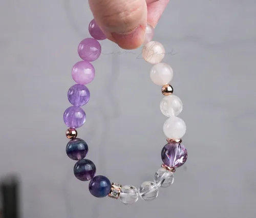Miniatura 221 de Precious Gemstone Natural Crystal Healing Bracelet, Rutilated Quartz, Moonstone, Quartz Handmade Original Design Bracelet