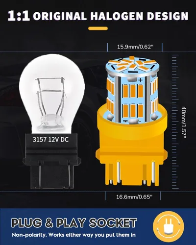 Miniatura 2 de 3157 Bombilla LED ámbar de señal de giro intermitente 3156 3056 3057 4157 3047 4057 T25 3457 Bombillas LED para luces indicadoras laterales