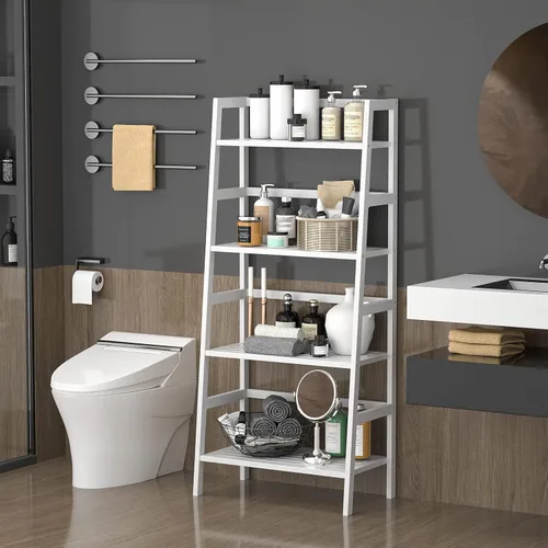 Miniatura 6 de Homykic Estantería Escalera, Estantería de Libros Escalera de Bambú de 4 Niveles, Estante de Libros Blanco de 49.2", Librera Abierta Independiente