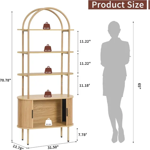 Miniatura 2 de Estantería arqueada acanalada de 71 pulgadas de alto con puertas correderas de tambor, mueble estantería curvo de metal moderno de mediados de siglo