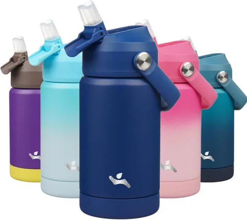 Miniatura 13 de Konokyo Botella de agua aislada con tapa de pajilla, botella de metal al vacío de acero inoxidable de 18 onzas con mango de silicona, color negro