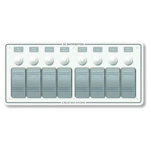 Blue Sea Systems 8271 Contura Resistente al Agua 12V DC Disyuntor Panel - Blanco 8 Posiciones